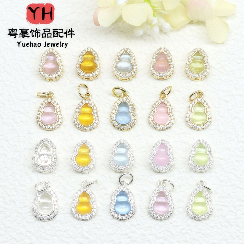 14k Gold-filled Color-preserving Micro-paved Zircon Crystal Gourd Bead Pendant