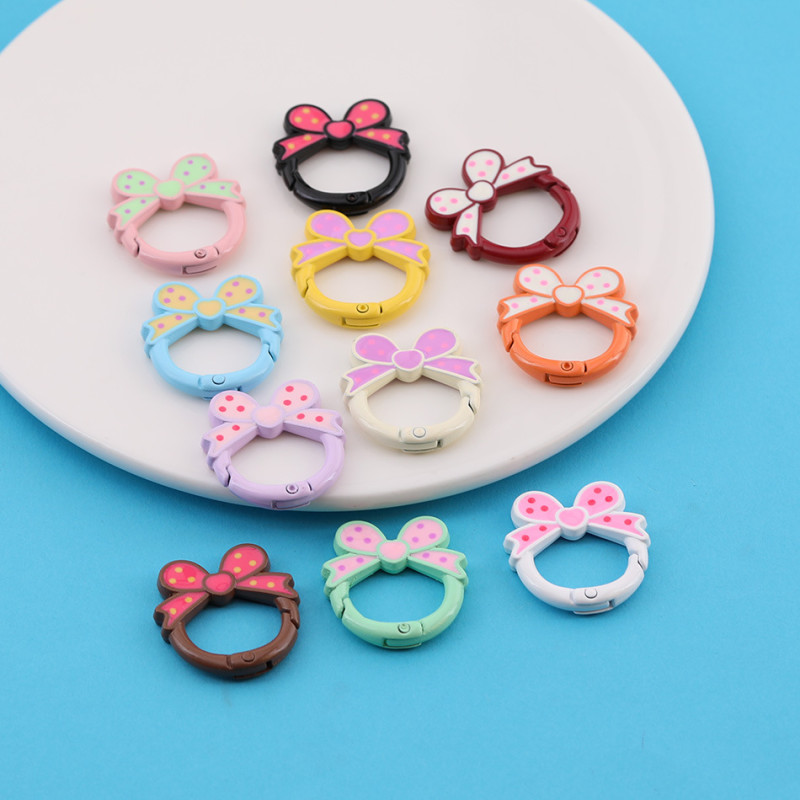 Candy Paint Color Polka Dot Bow Spring Ring Buckle Bag Bracelet Decorative Hanging Key