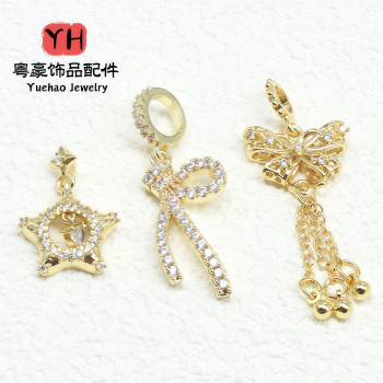 14k Gold-filled Color-preserving Zircon Pendant Full of Diamond Wings Bow Lift Diy