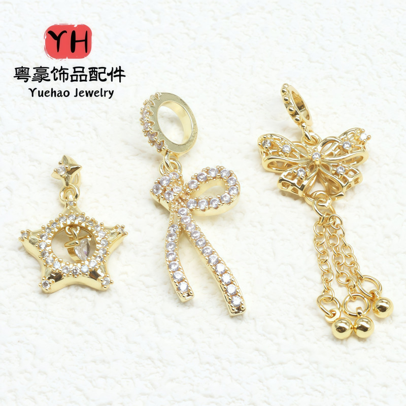 14k Gold-filled Color-preserving Zircon Pendant Full of Diamond Wings Bow Lift Diy