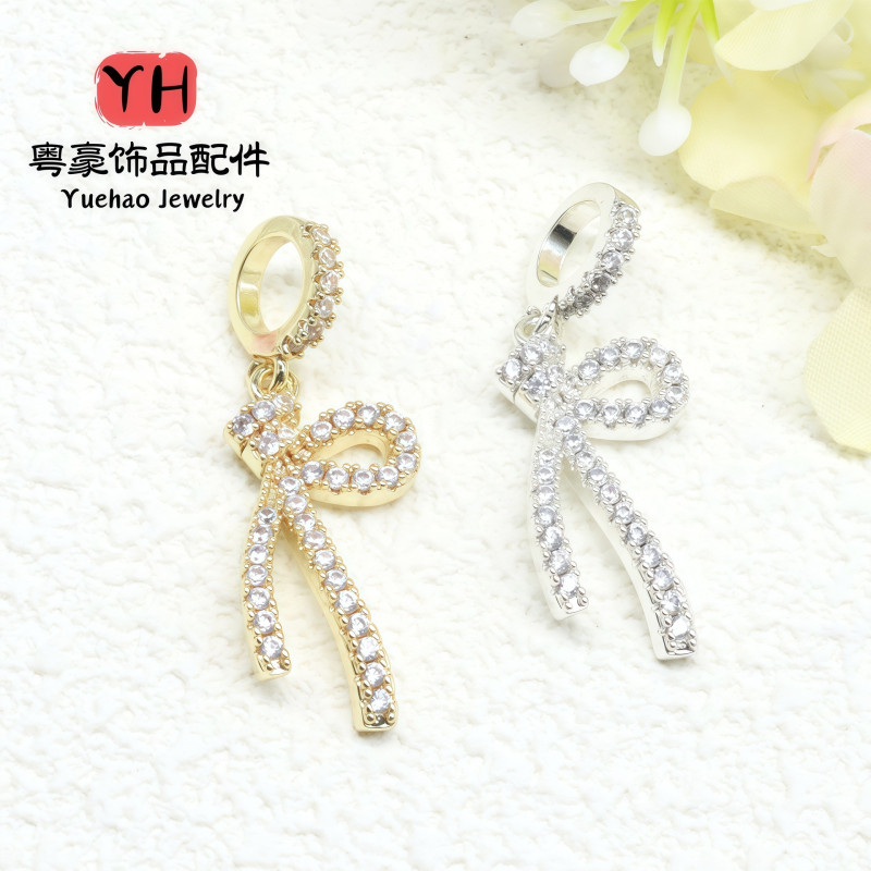 14k Gold-filled Color-preserving Zircon Pendant Full of Diamond Wings Bow Lift Diy