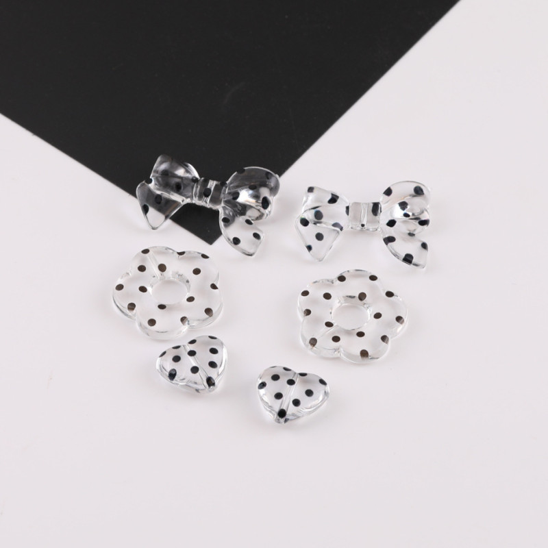Transparent Black Polka Dot Bow Love Flower Acrylic Pendant Diy Handmade Bracelet Beaded