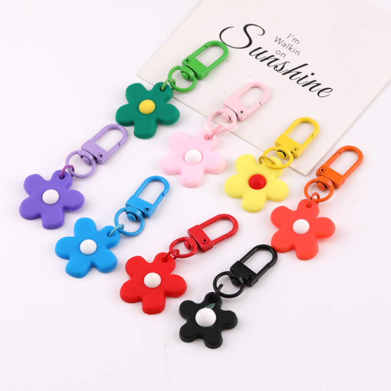 Small Fresh Colorful Soft Glue Flower Candy Color Door Buckle Key Chain Pendant Key Ring