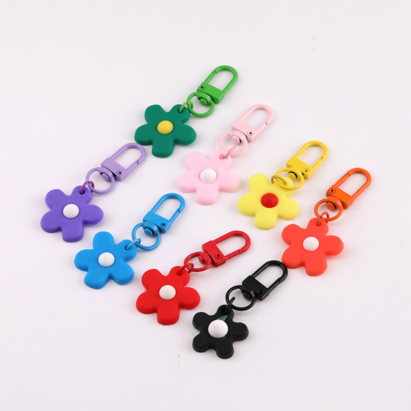Small Fresh Colorful Soft Glue Flower Candy Color Door Buckle Key Chain Pendant Key Ring