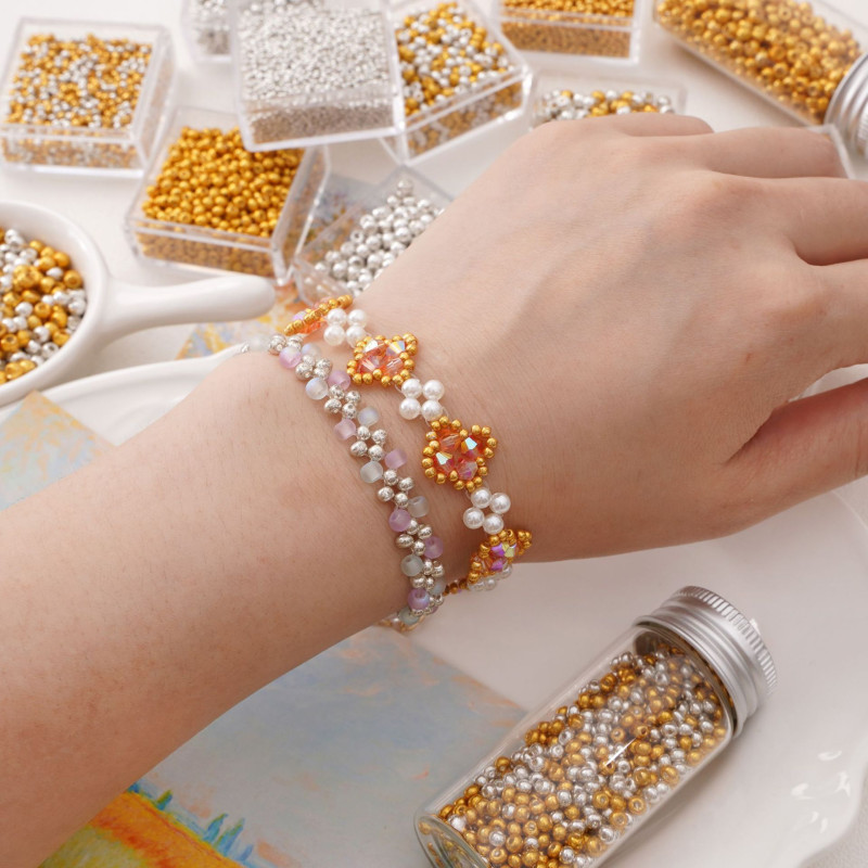 1.5-4mm High Color Retention Golden Silver Glass Rice Beads Isolated Handmade Diy