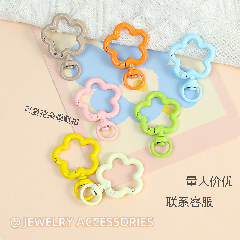 Candy Color Painted Flower Spring Buckle Handmade Diy Keychain Mobile Phone Chain