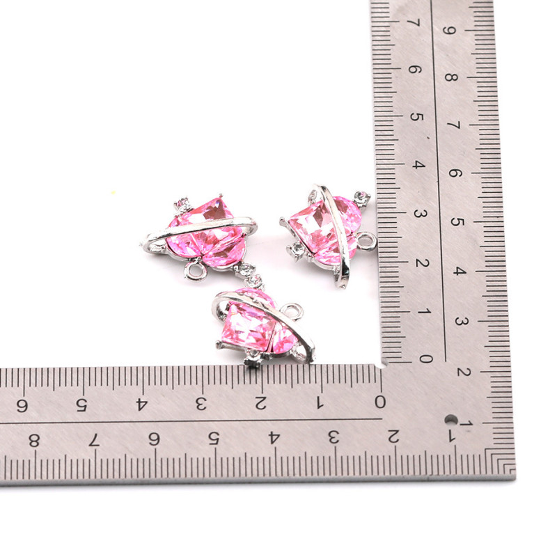 Sweet Girly Heart Pink Diamond Love Pendant Diy Handmade Necklace Bracelet Jewelry