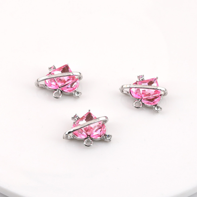 Sweet Girly Heart Pink Diamond Love Pendant Diy Handmade Necklace Bracelet Jewelry