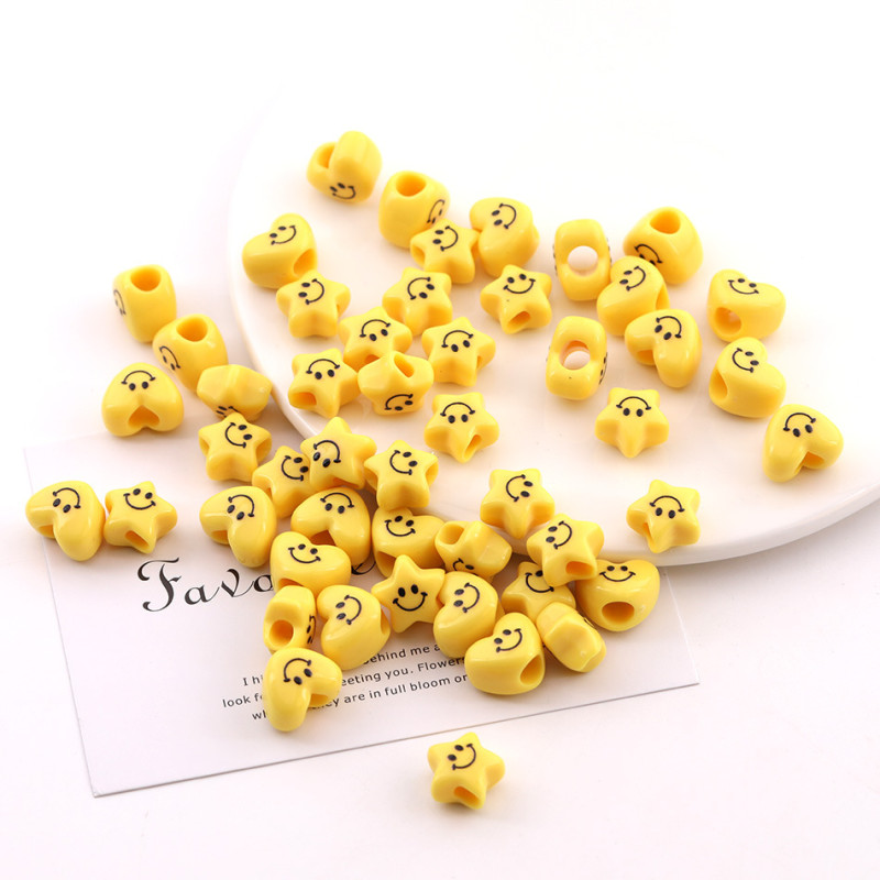Yellow Acrylic Smiley Star Love Large Hole Beads Loose Diy Handmade Beaded Bracelet