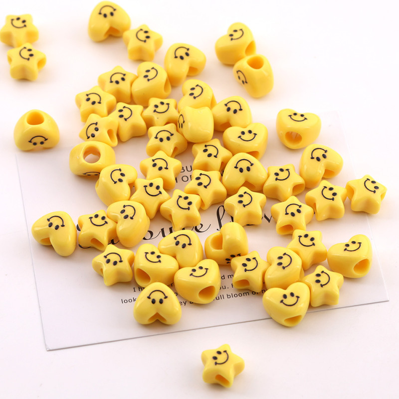 Yellow Acrylic Smiley Star Love Large Hole Beads Loose Diy Handmade Beaded Bracelet