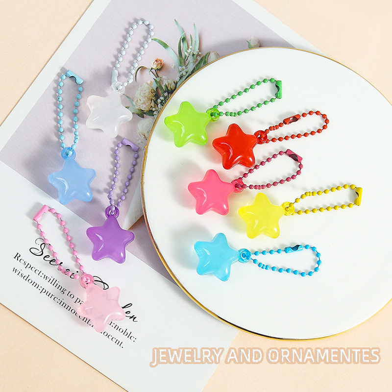 Cute and Fresh Lucky Star Transparent Five-pointed Bead Chain Keychain Diy Mobile Phone