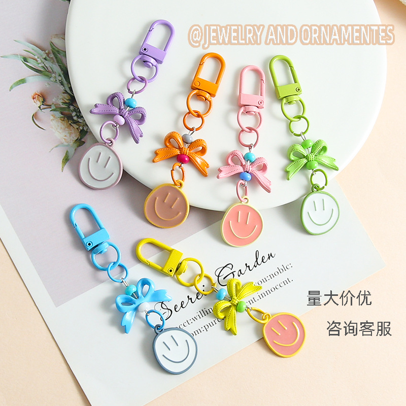 Candy Color Door Knot Bow Smiling Girl Cute Mobile Phone Chain Keychain Handmade Diy