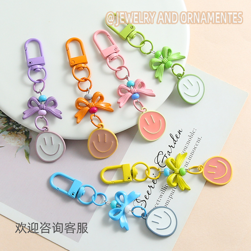 Candy Color Door Knot Bow Smiling Girl Cute Mobile Phone Chain Keychain Handmade Diy