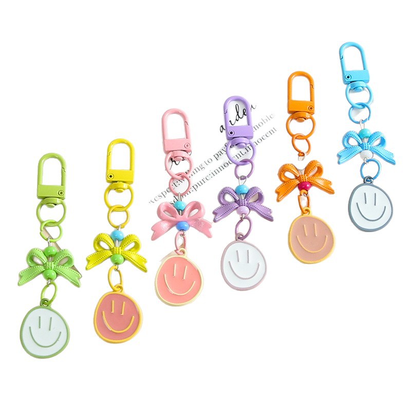 Candy Color Door Knot Bow Smiling Girl Cute Mobile Phone Chain Keychain Handmade Diy