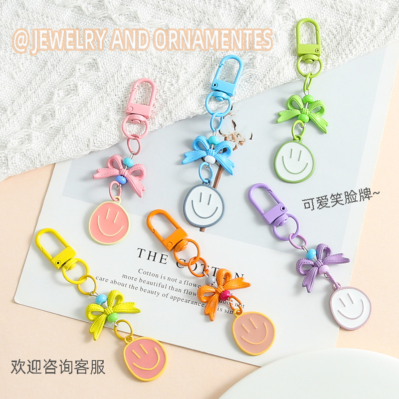 Candy Color Door Knot Bow Smiling Girl Cute Mobile Phone Chain Keychain Handmade Diy