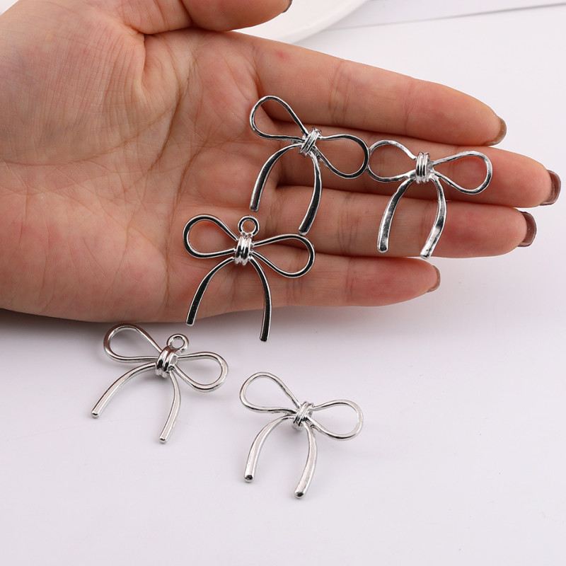Simple Hollow Bow with Hanging Hole Alloy Pendant Diy Handmade Necklace Keychain Jewelry