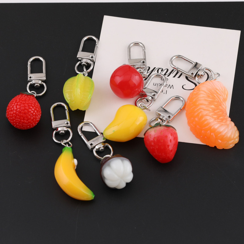 Creative Simulation Resin Strawberry Mangosteen Mango Pendant Keychain Bag Headphone Box
