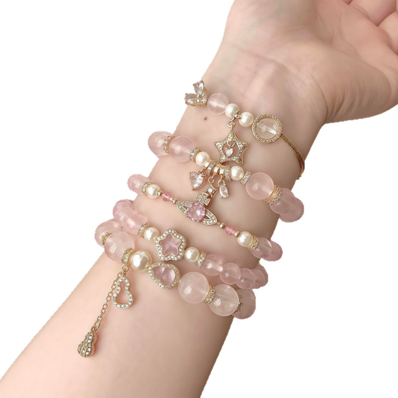 Strong Color Retention 14k Gold Powder Family Crystal Bracelet Handmade with Torus Spacer