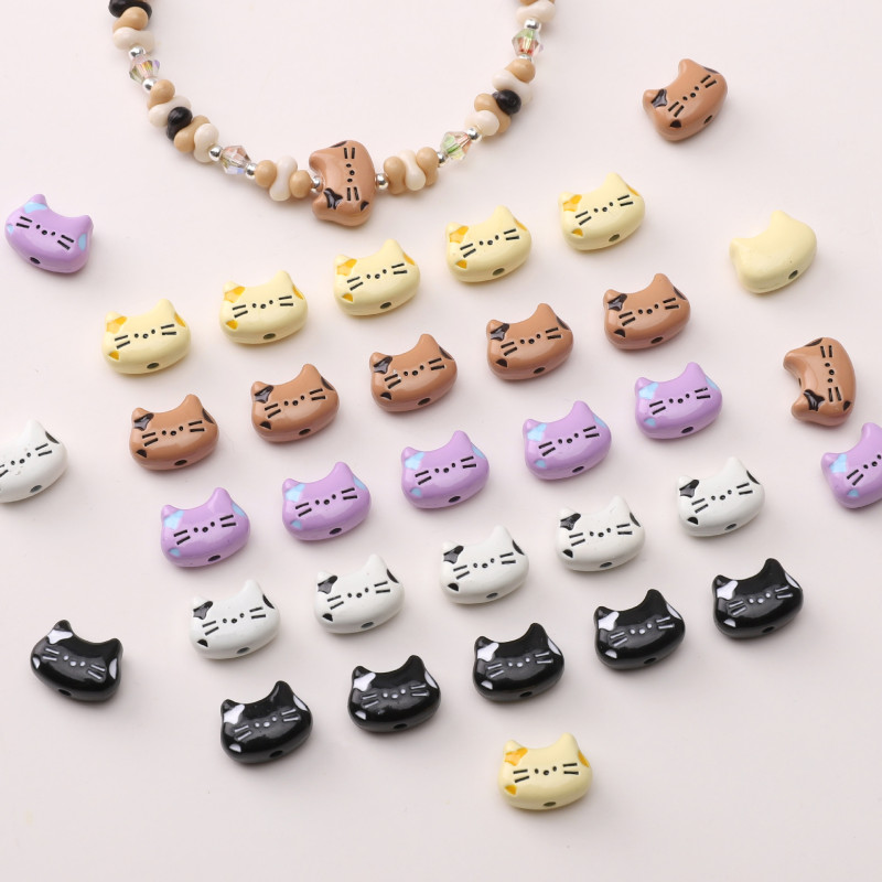 Alloy Spray Paint Dripping Kitten Straight Hole Separated Beads Handmade Diy Bracelet