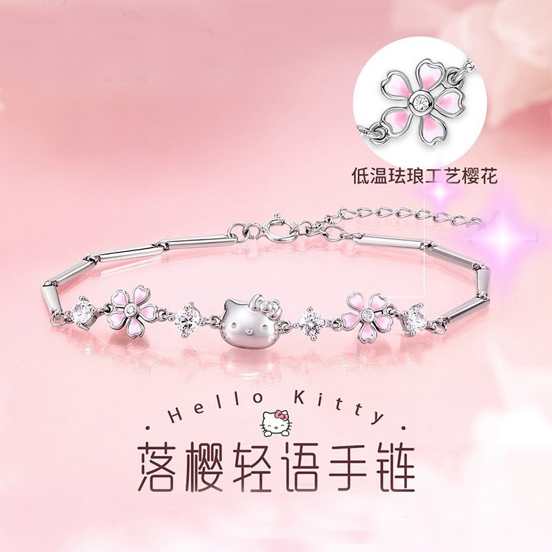 Cute Hello Kitty Sakura Bracelet Female Niche Best Friend Gift Birthday for Girls Hand