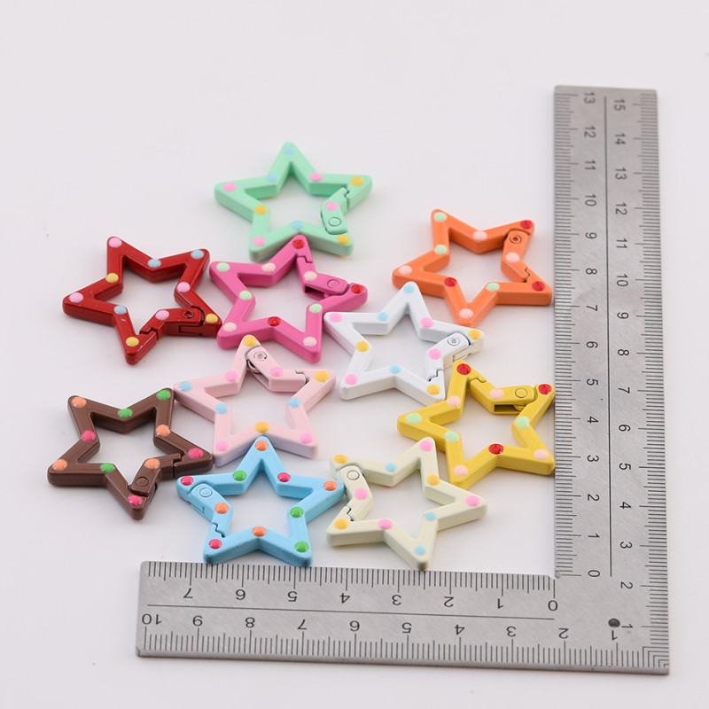 Colorful Paint Hand-painted Polka Dot Five-pointed Star Spring Buckle Diy Bag Keychain