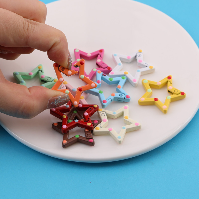 Colorful Paint Hand-painted Polka Dot Five-pointed Star Spring Buckle Diy Bag Keychain