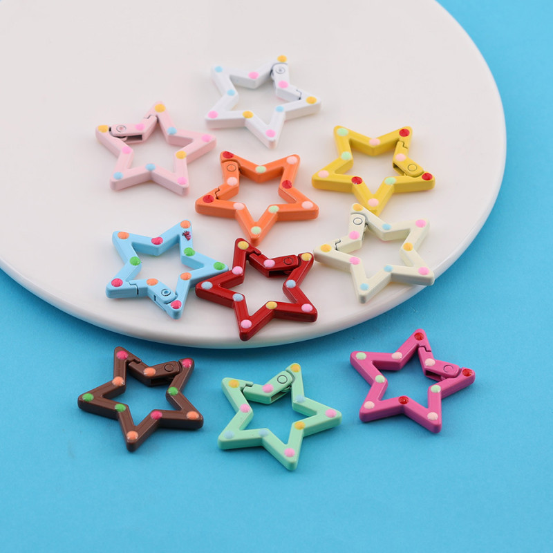 Colorful Paint Hand-painted Polka Dot Five-pointed Star Spring Buckle Diy Bag Keychain