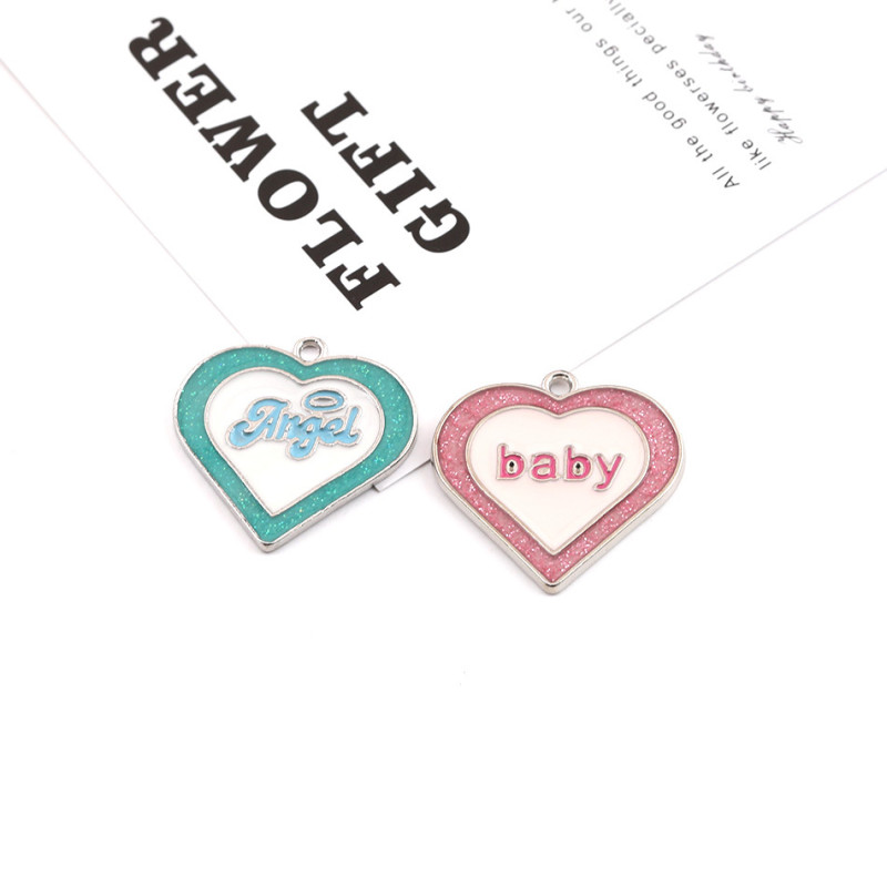 Simple English Letters Love Heart-shaped Alloy Hanging Pendant Diy Handmade Necklace