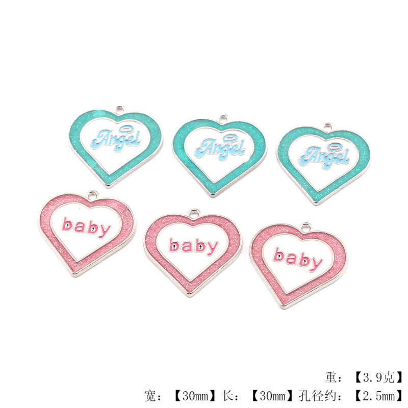 Simple English Letters Love Heart-shaped Alloy Hanging Pendant Diy Handmade Necklace