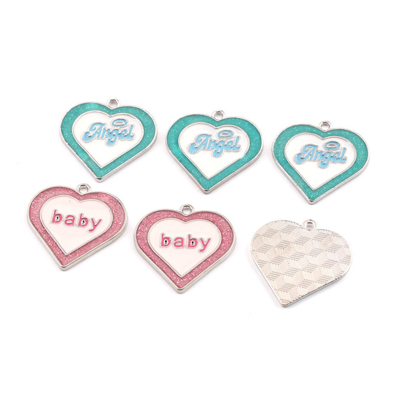 Simple English Letters Love Heart-shaped Alloy Hanging Pendant Diy Handmade Necklace