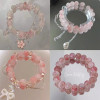 Peach Bow Bracelet for Women Ins Sweet and Super White Pink Butterfly Beaded Student Best
