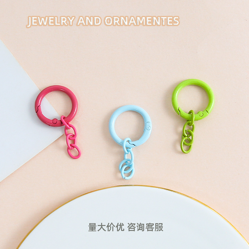 Rich and Diverse Colors Spring Ring Painted Four-section Chain Zinc Alloy Keychain Diy