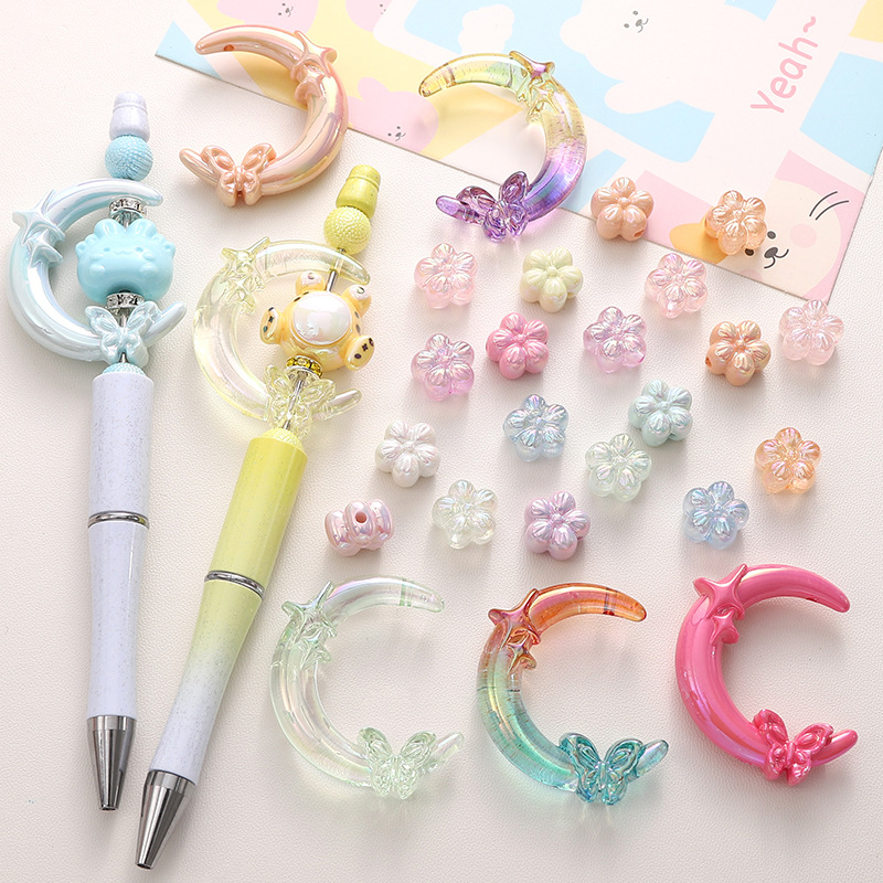 Acrylic Uv Plated Pearlescent Plum Blossom Double Hole Butterfly Star Moon Handmade Diy