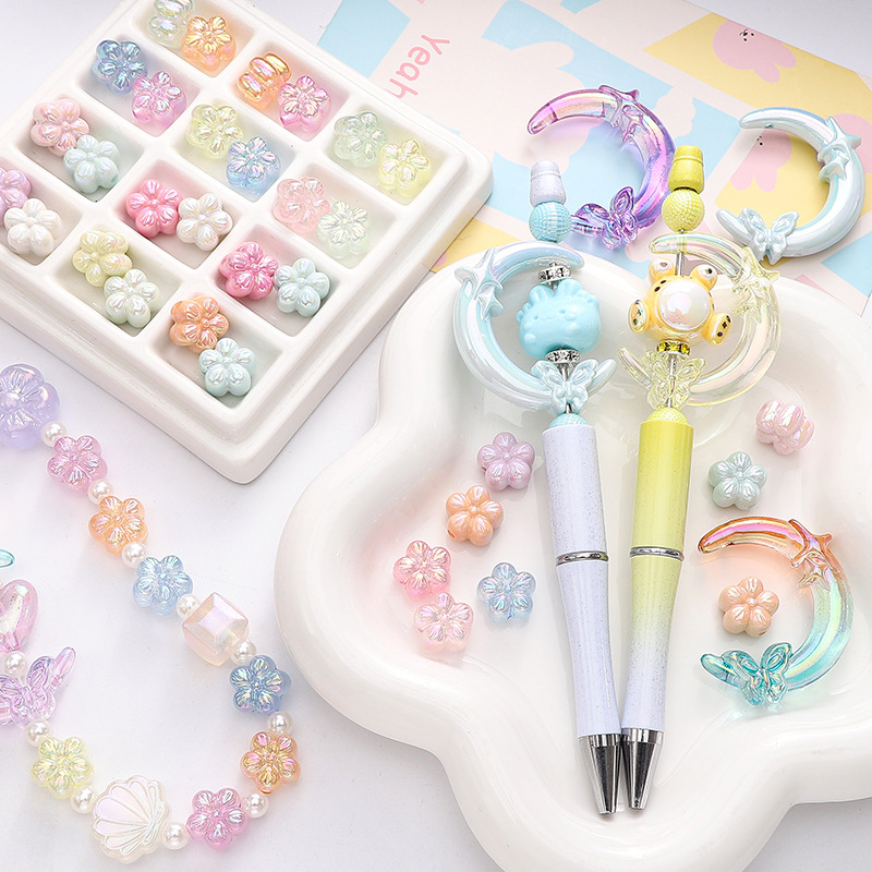 Acrylic Uv Plated Pearlescent Plum Blossom Double Hole Butterfly Star Moon Handmade Diy