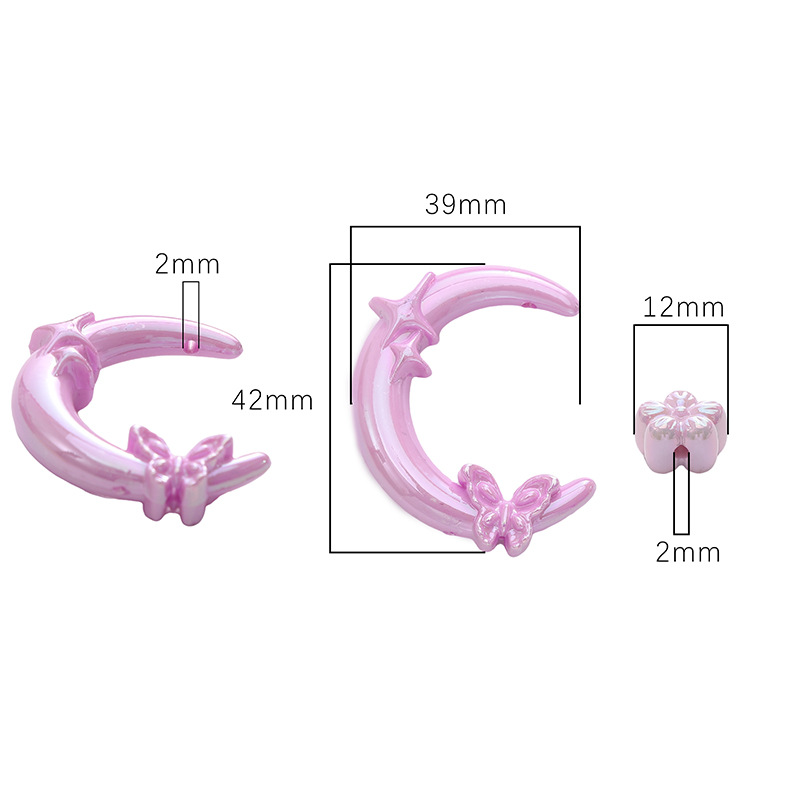 Acrylic Uv Plated Pearlescent Plum Blossom Double Hole Butterfly Star Moon Handmade Diy