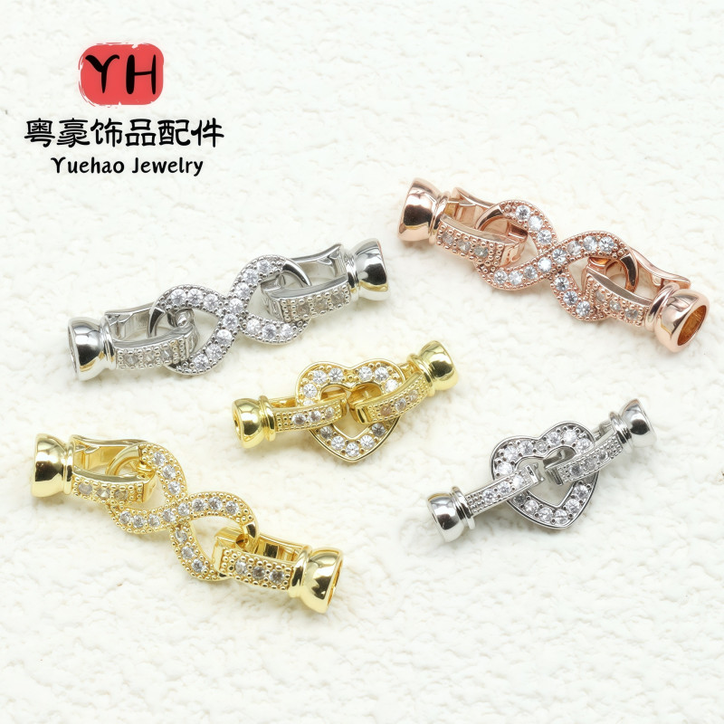 14k Gold-filled Micro-paved Zircon Pearl Buckle 8-character Golden Love Diy Handmade