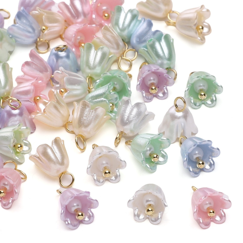 7-8mm Acrylic Imitation Pearl Lily of the Valley Four-petal Flower Loose Bead Pendant