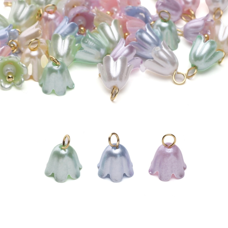7-8mm Acrylic Imitation Pearl Lily of the Valley Four-petal Flower Loose Bead Pendant