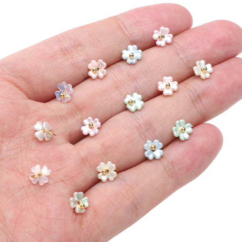 7-8mm Acrylic Imitation Pearl Lily of the Valley Four-petal Flower Loose Bead Pendant