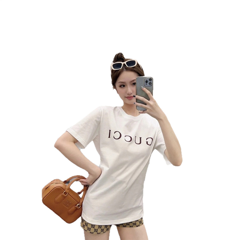 Round Neck Ins Spring Versatile T-shirt Short-sleeved Loose 2025 Station Printed European