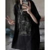 Women's Dark Skull T-shirt Chic Top Street Style Short-sleeved Hiphop High-end American