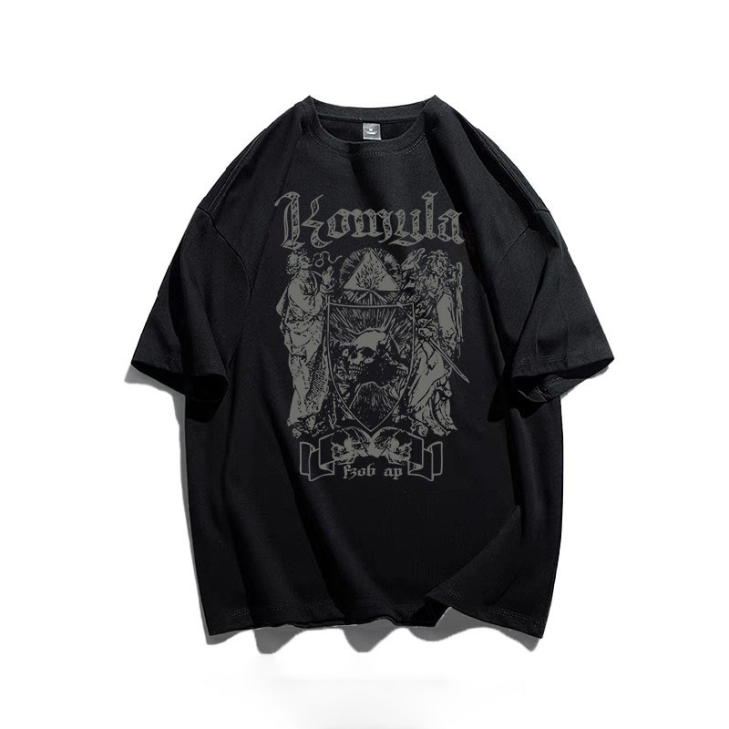 Women's Dark Skull T-shirt Chic Top Street Style Short-sleeved Hiphop High-end American