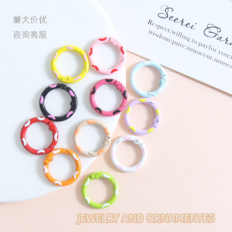Colorful Sweet Hand-painted Love Donut Spring Buckle Keychain Pendant Diy Bag Jewelry