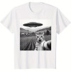 European Code Ufo and Cat Pattern Print Tshirt Women Men Summer Ca