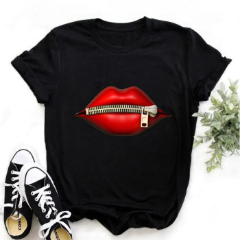 Cotton Tkawateeslipstopssummerwomenharajukugraphicwomentops