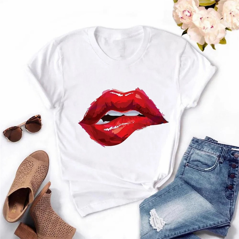 Cotton Tkawateeslipstopssummerwomenharajukugraphicwomentops