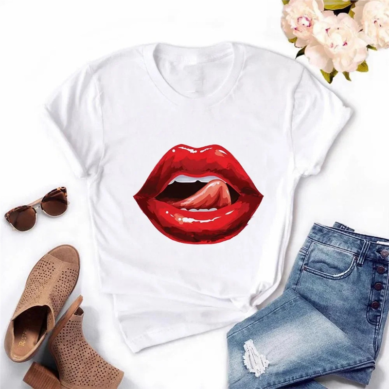 Cotton Tkawateeslipstopssummerwomenharajukugraphicwomentops