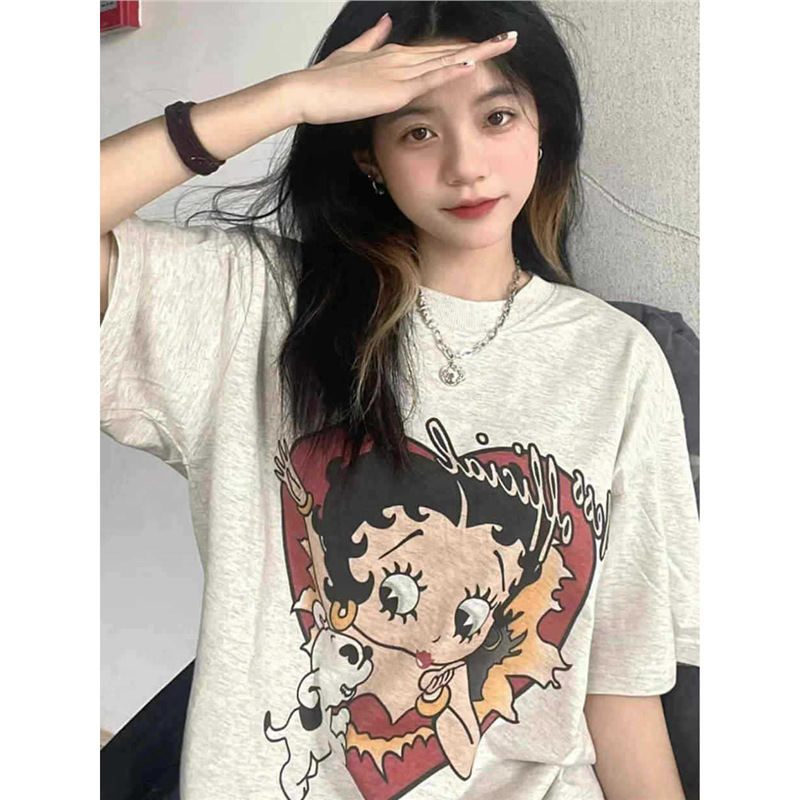 Women's American Chic Plus-size Hong Kong Style Large Short-sleeve Versatile Oatmeal Top