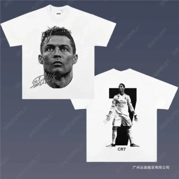 Cotton Cristiano Ronaldo Portrait Print Pattern Short Sleeve