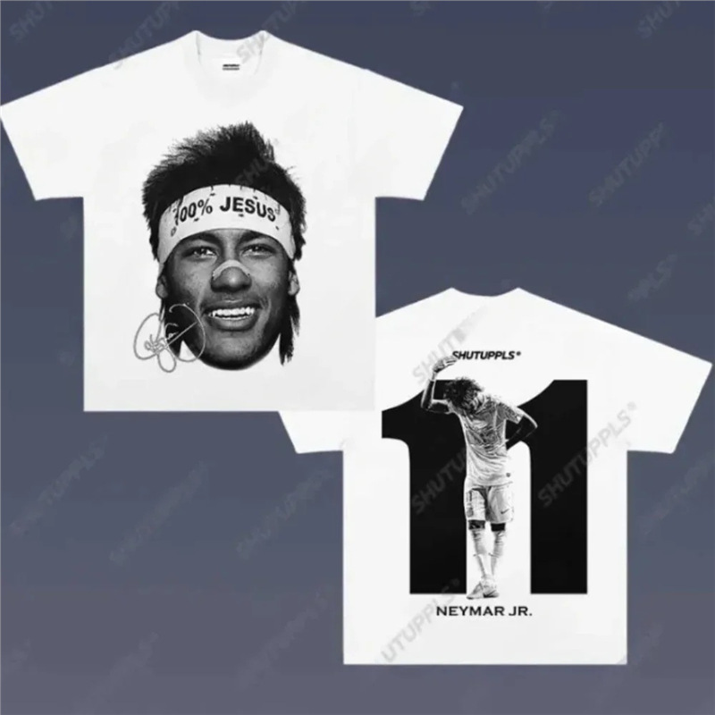 Cotton Cristiano Ronaldo Portrait Print Pattern Short Sleeve